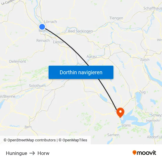 Huningue to Horw map