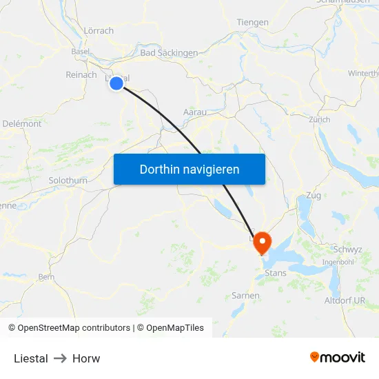 Liestal to Horw map