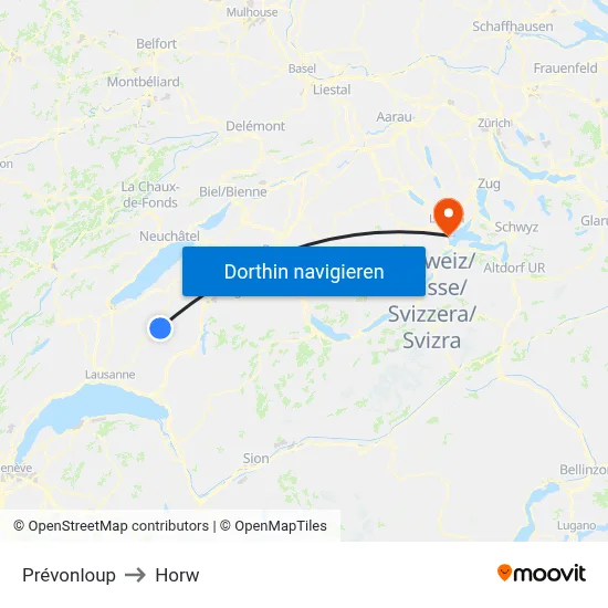 Prévonloup to Horw map