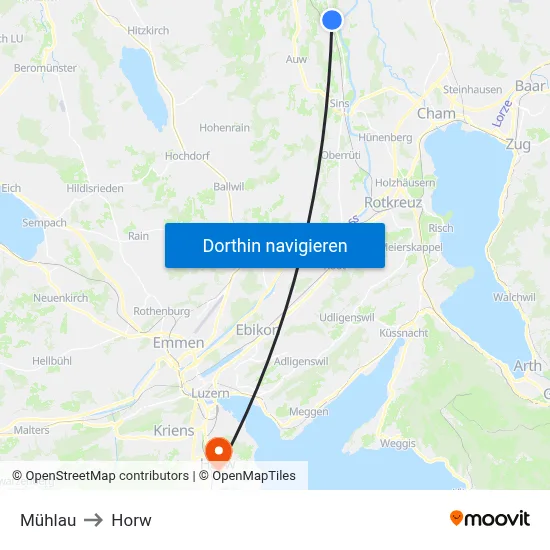 Mühlau to Horw map