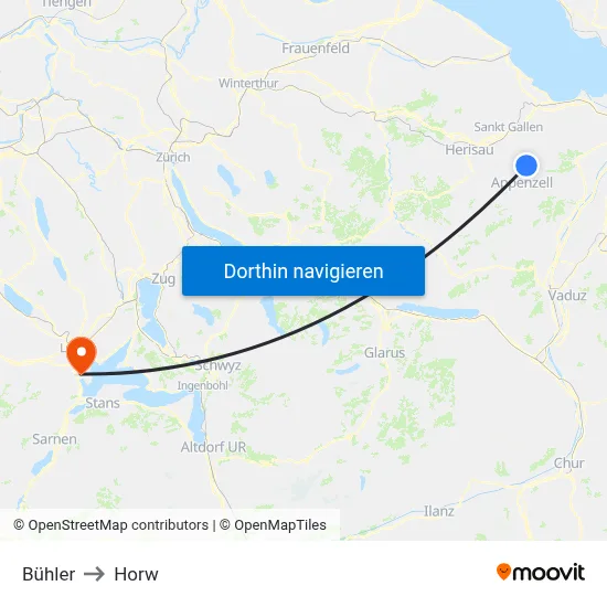 Bühler to Horw map