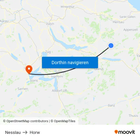 Nesslau to Horw map