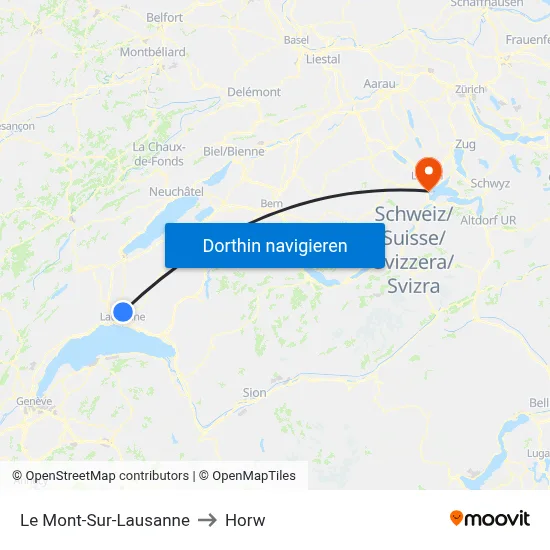 Le Mont-Sur-Lausanne to Horw map