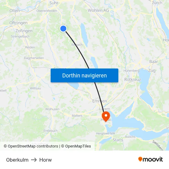 Oberkulm to Horw map