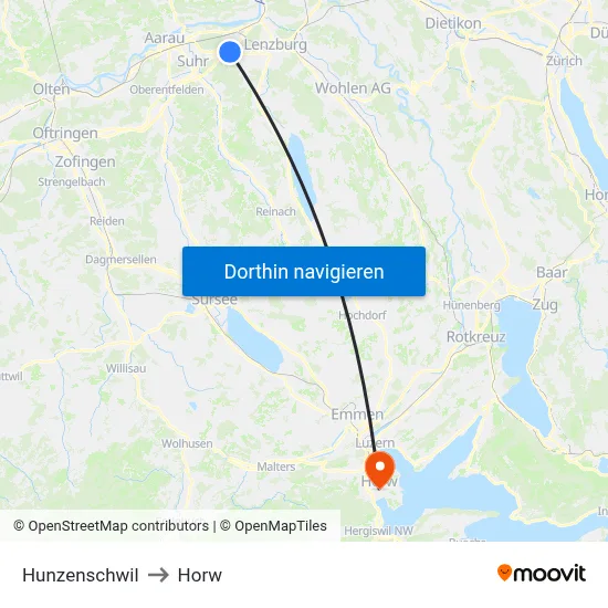 Hunzenschwil to Horw map