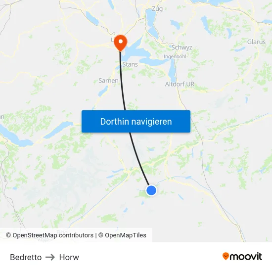 Bedretto to Horw map