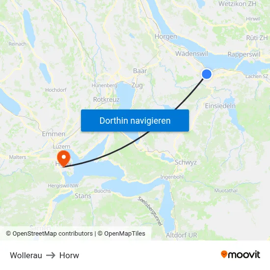 Wollerau to Horw map