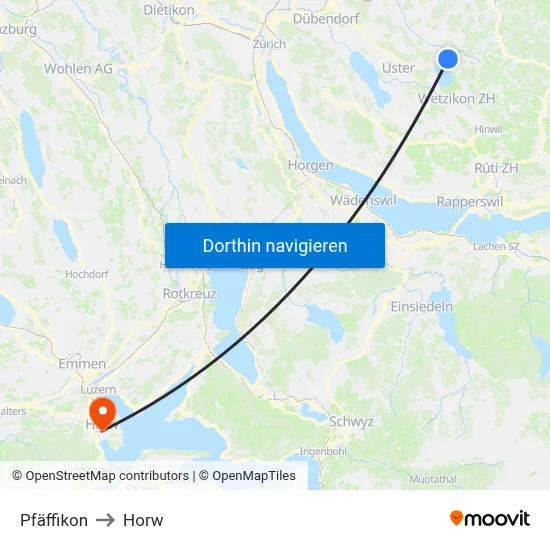 Pfäffikon to Horw map