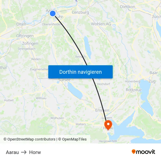 Aarau to Horw map