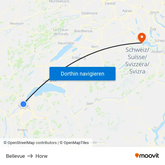 Bellevue to Horw map