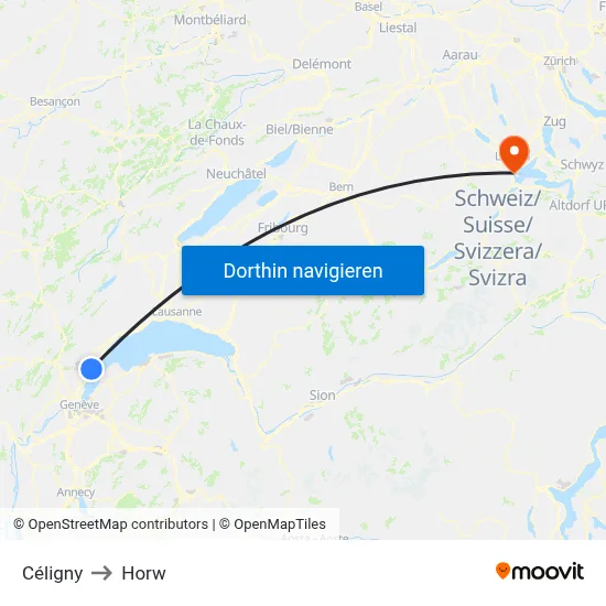 Céligny to Horw map