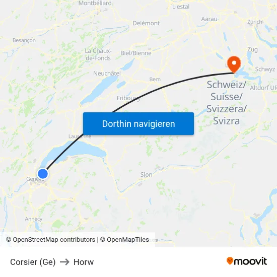 Corsier (Ge) to Horw map