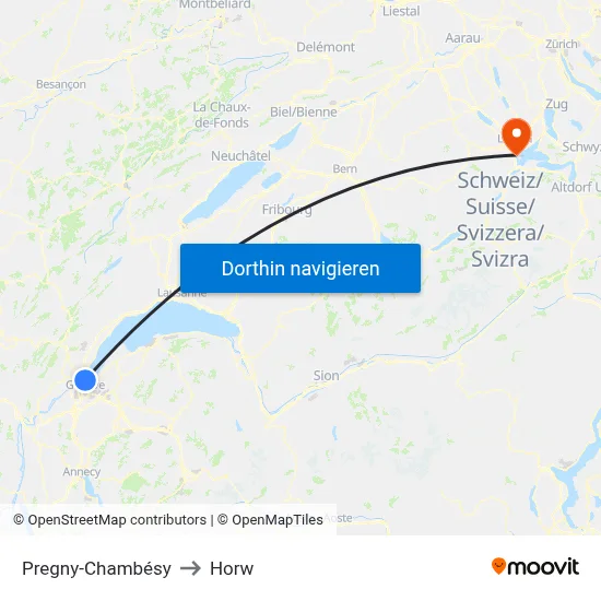 Pregny-Chambésy to Horw map