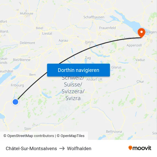 Châtel-Sur-Montsalvens to Wolfhalden map