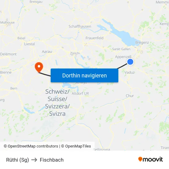 Rüthi (Sg) to Fischbach map