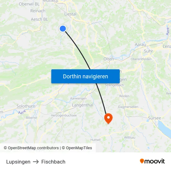 Lupsingen to Fischbach map