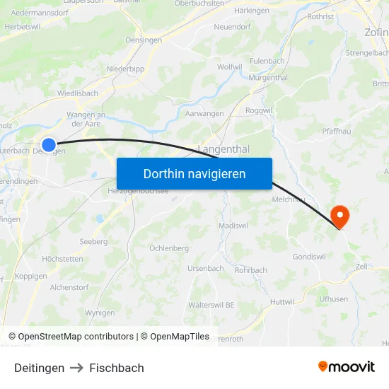 Deitingen to Fischbach map