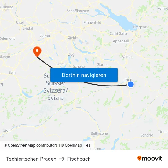 Tschiertschen-Praden to Fischbach map