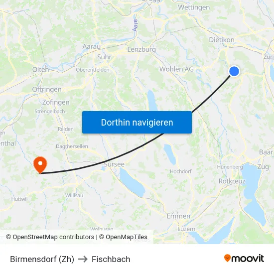 Birmensdorf (Zh) to Fischbach map