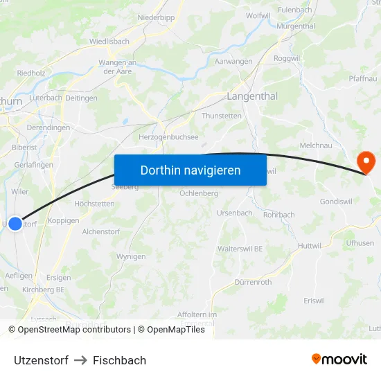 Utzenstorf to Fischbach map