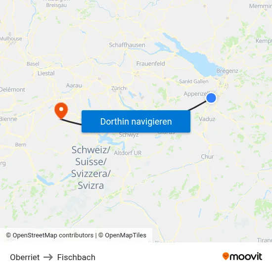 Oberriet to Fischbach map