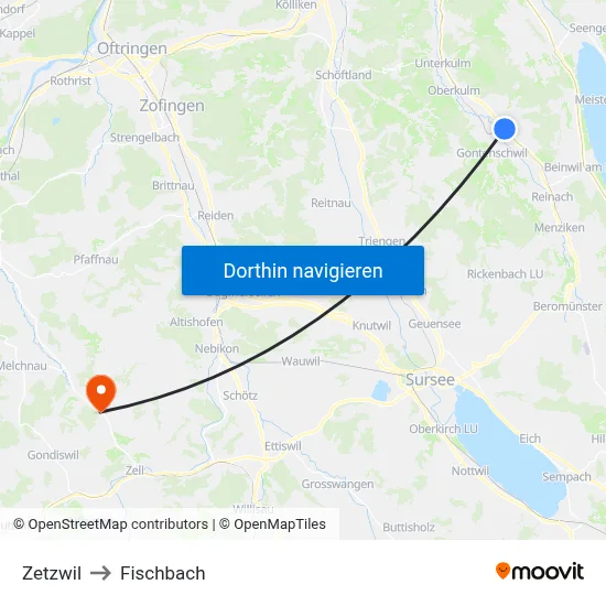 Zetzwil to Fischbach map
