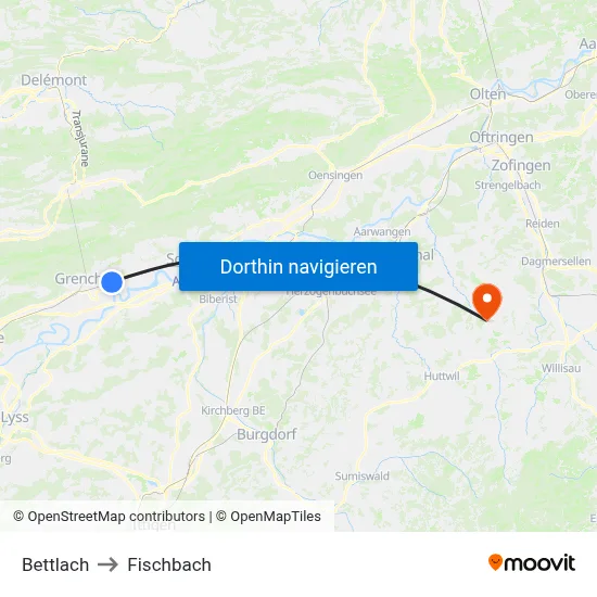 Bettlach to Fischbach map