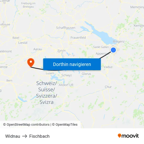 Widnau to Fischbach map