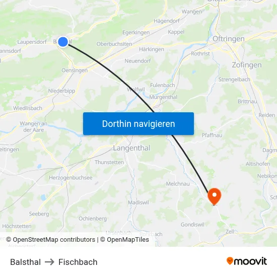 Balsthal to Fischbach map