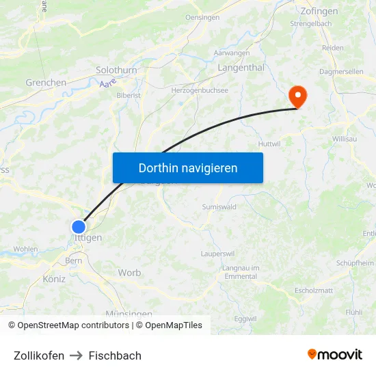 Zollikofen to Fischbach map