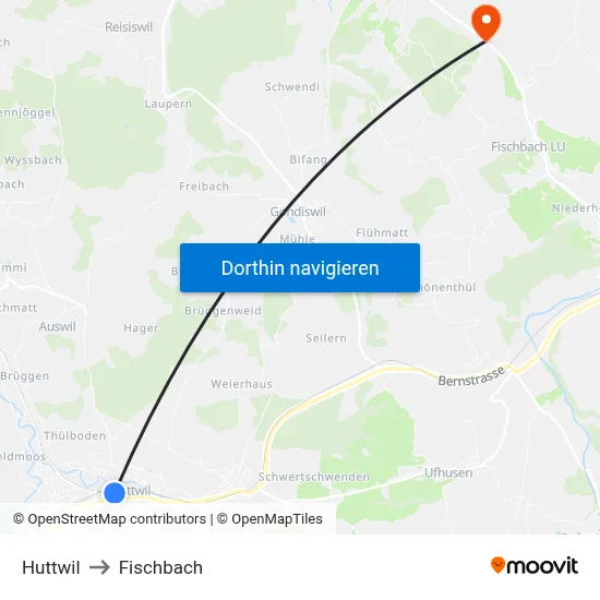 Huttwil to Fischbach map