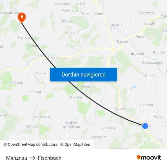 Menznau to Fischbach map