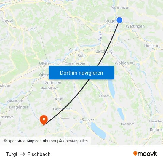Turgi to Fischbach map