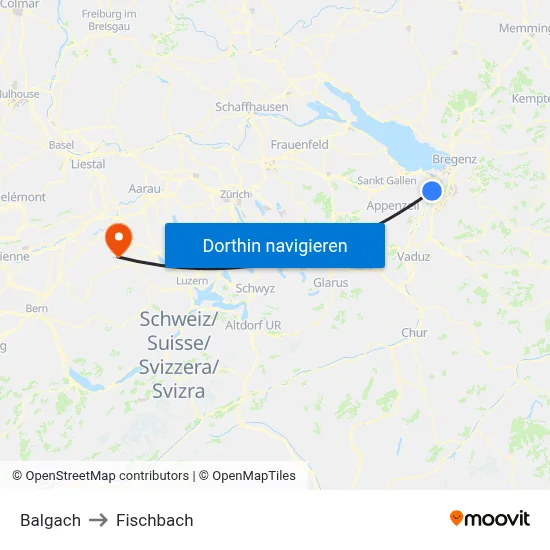 Balgach to Fischbach map