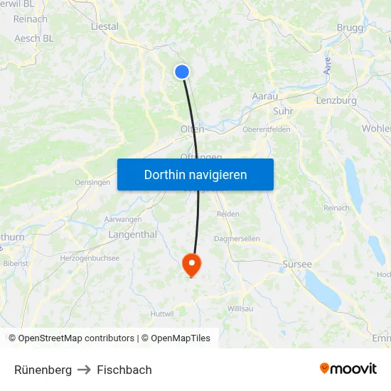 Rünenberg to Fischbach map