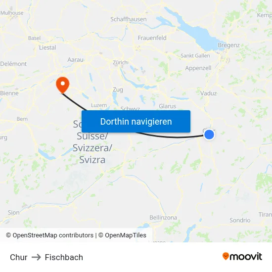Chur to Fischbach map