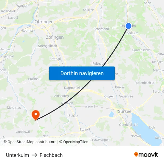 Unterkulm to Fischbach map