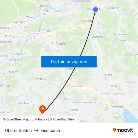 Oberentfelden to Fischbach map