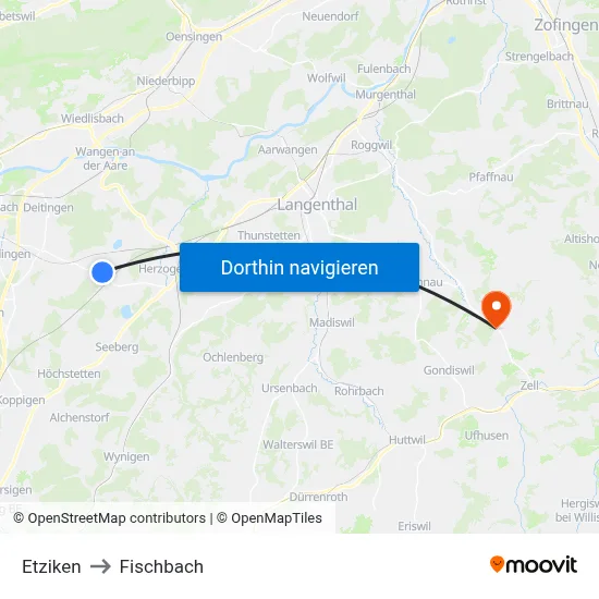 Etziken to Fischbach map