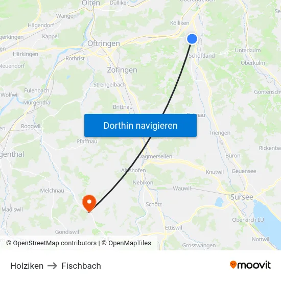 Holziken to Fischbach map