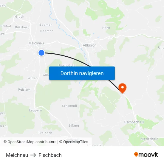 Melchnau to Fischbach map