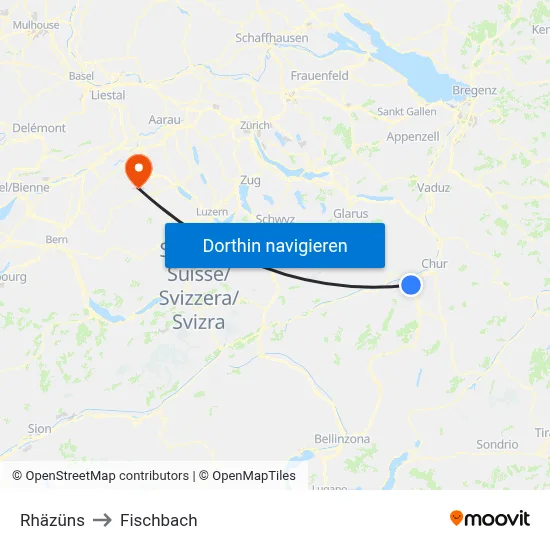 Rhäzüns to Fischbach map