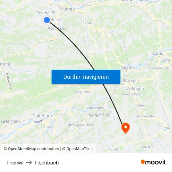 Therwil to Fischbach map