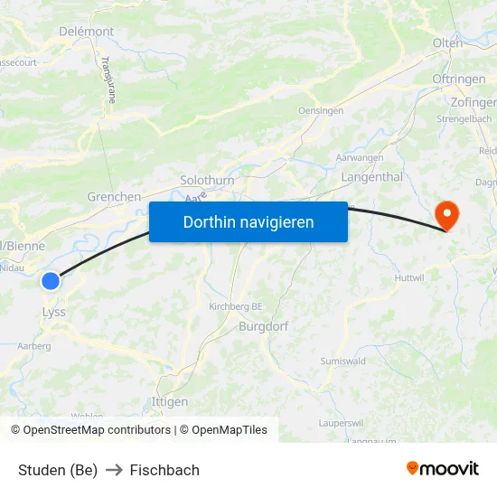 Studen (Be) to Fischbach map
