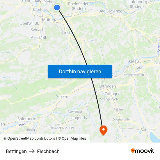 Bettingen to Fischbach map