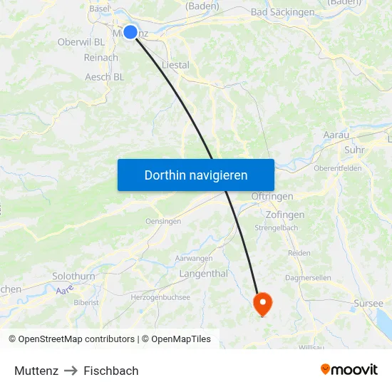 Muttenz to Fischbach map