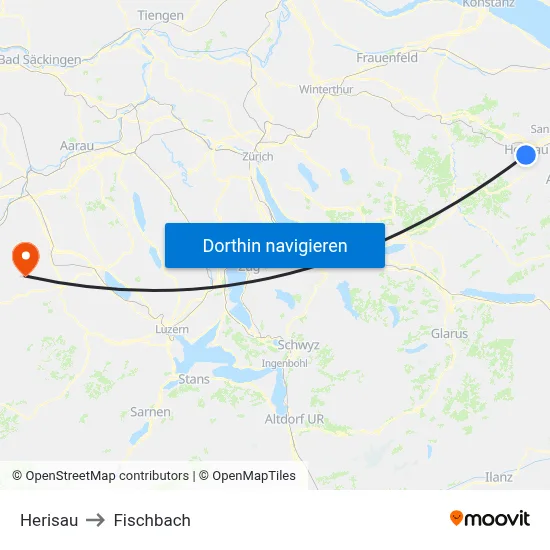 Herisau to Fischbach map