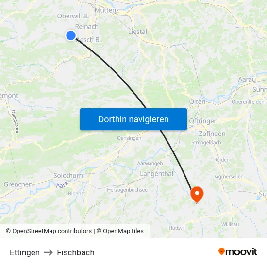 Ettingen to Fischbach map