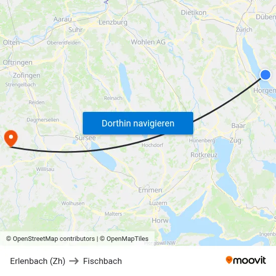 Erlenbach (Zh) to Fischbach map