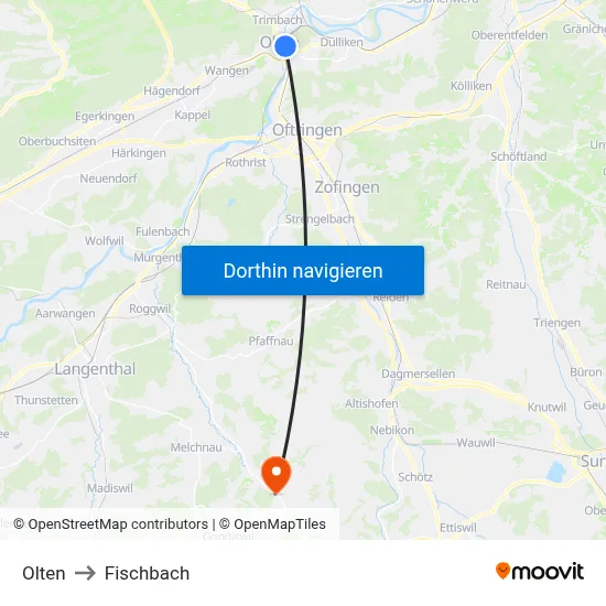 Olten to Fischbach map